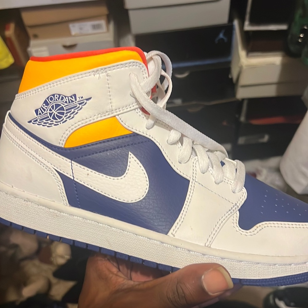 Jordan 1s white blue and yellow